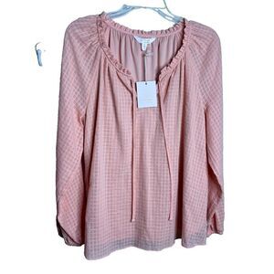 NWT LC Lauren Conrad Womens Pink Flowy Popover Lined Tie Front Blouse Top Medium